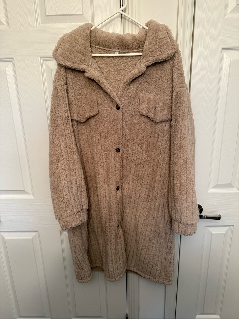 Plush Oversized Teddy Shacket in Taupe